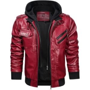UrbanJax Men's Red Genuine Leather Slim-Fit Jacket