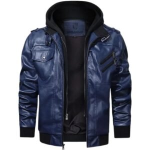 UrbanJax Men's Dark Navy Blue Genuine Leather Biker Jacket